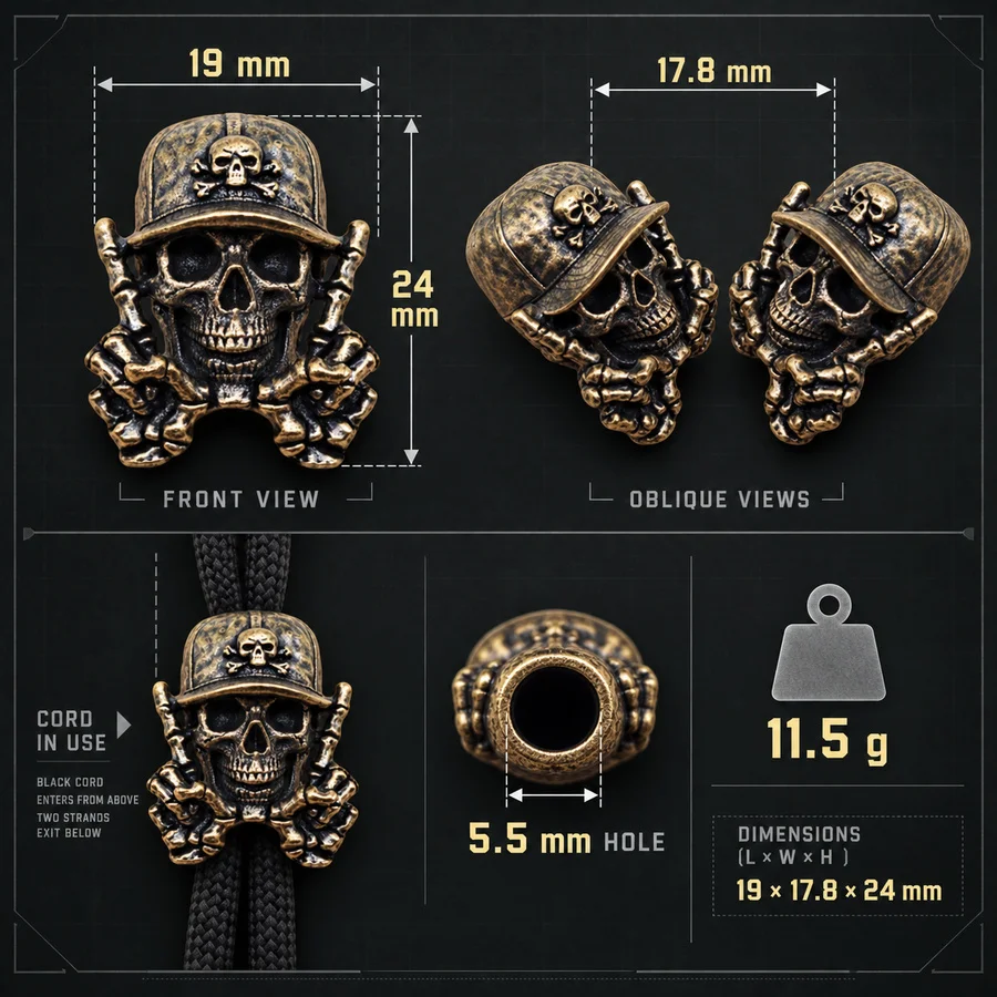 Skull Head Brass Paracord Bead EDC Paracord Beads Umbrella Rope Woven Lanyard Pendants Handmade DIY Bracelets Accessories