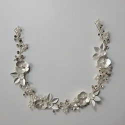 SLBRIDAL Handmade Rhinestones Crystal Pearls Floral Leaf Bridal Wedding Tiara Headband Headpieces Women Jeweley Hair accessories