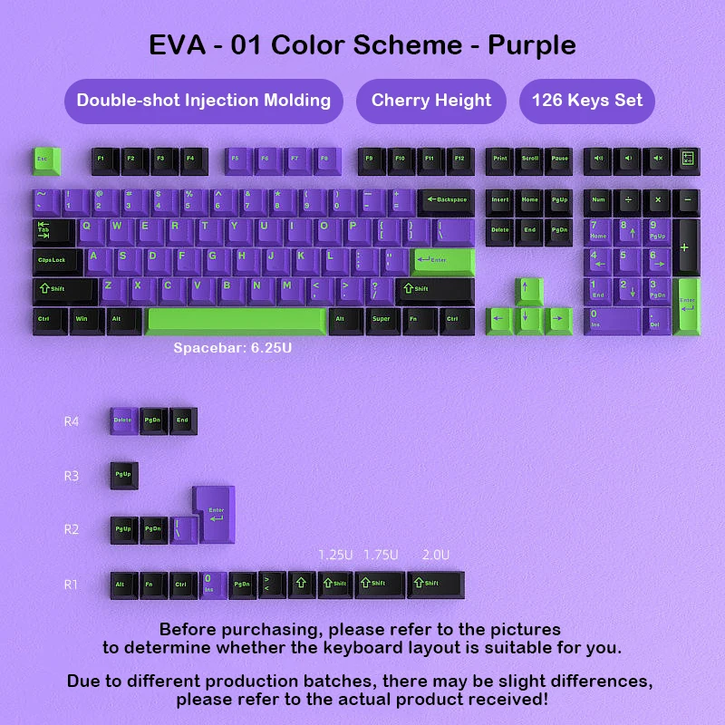 

Механическая клавиатура DIY, колпачок EVA 01, цветная схема — фиолетовый, двойной выстрел, PBT, вишня, набор клавишных колпачков, ключ и хронограф