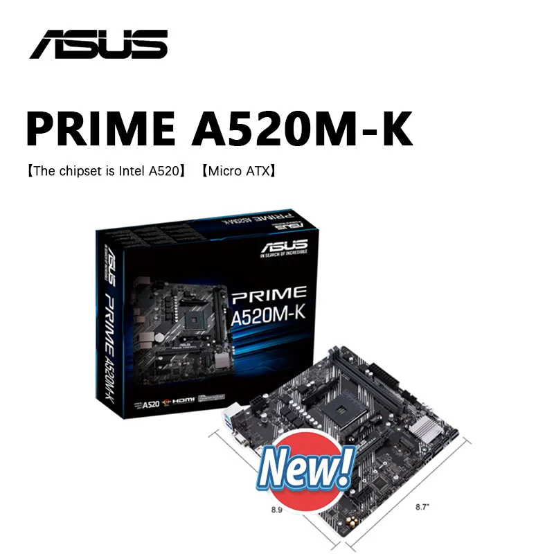 لوحة أم ASUS PRIME A520M K Micro ATX AMD A520 جديدة DDR4 M.2 USB3.2 Gen2 تدعم مقبس وحدة المعالجة المركزية لسطح المكتب Ryzen R9 AM4