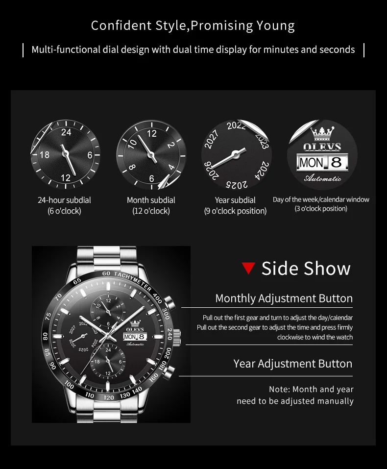 OLEVS TOP Brand Men\'s Watches Multifunctional Dual Calendar High Quality Waterproof Automatic Mechanical Wristwatch for Man NEW