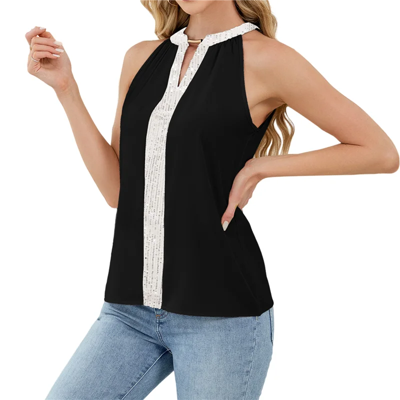 

A83F-Женская шифоновая рубашка без рукавов с v-образным вырезом, топы, офисная рабочая рубашка