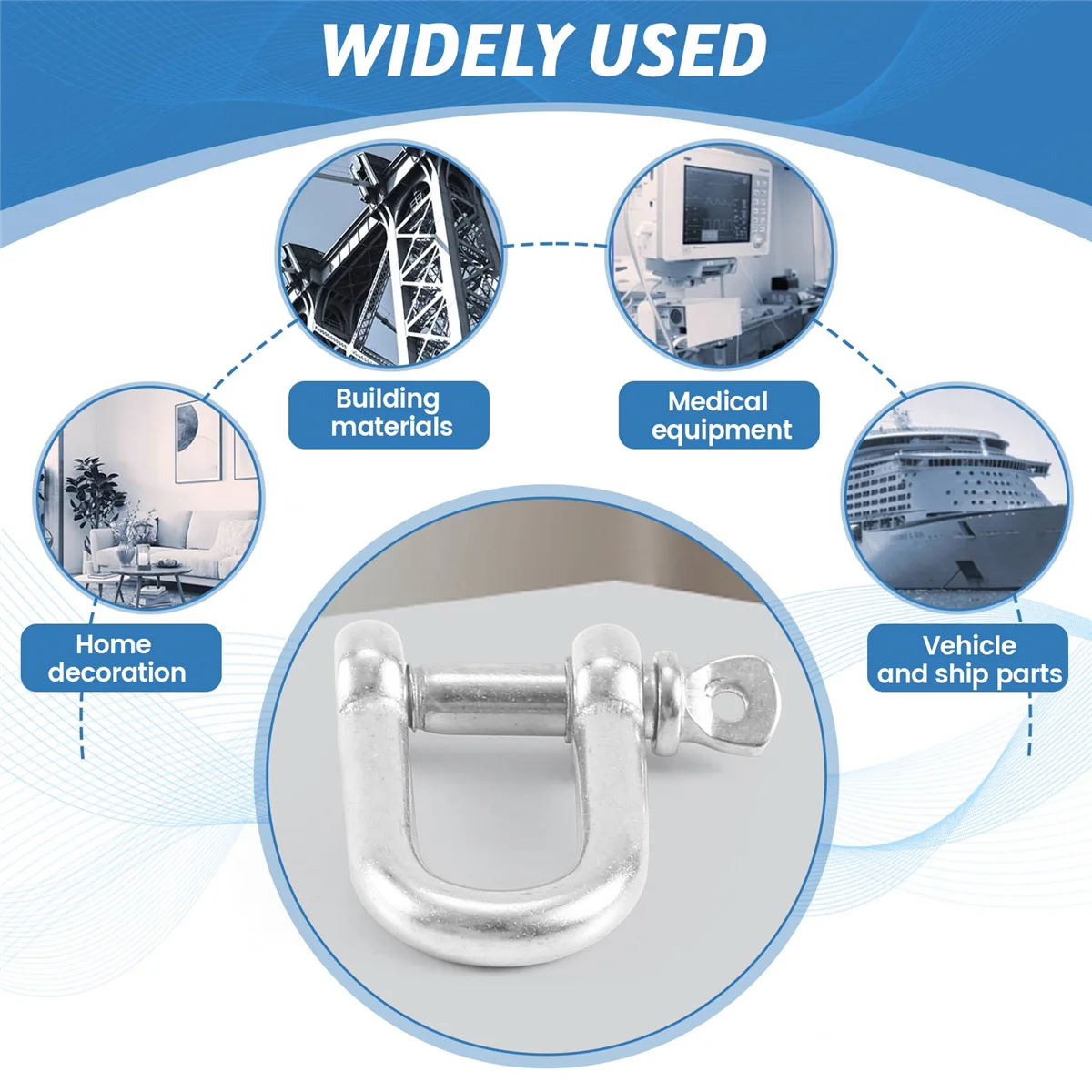 M6x38mm مستقيم على شكل حرف D، قصير، من الفولاذ المقاوم للصدأ AISI 316