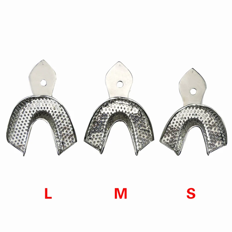 2pcs Dental Impression Tray Upper Lower Stainless Steel Teeth Tray Autoclavable Denture Instrument Trays L/M/S Dentist Lab Tools