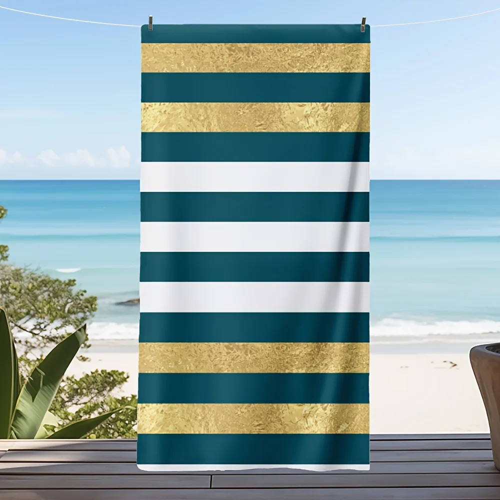 Large Striped Beach Towel Blanket Gold Blue White Summer Resort Pool Towel Beach Vacation Gift