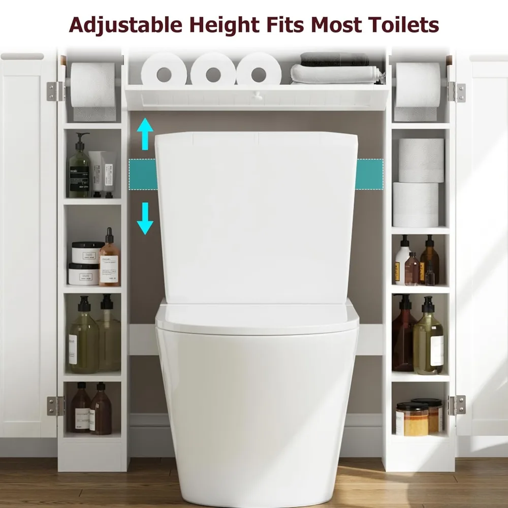 

Over The Toilet Storage Cabinet, Bathroom Space Saver with Paper Holder and Adjustable Shelves, Freestanding Toilet, Customized