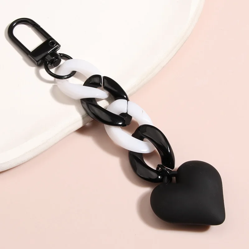 Handmade Heart Keychain Acrylic Plastic Link Chain Key Ring For Women Girls Handbag Pendant Accessorie Car Keys Jewelry Gifts