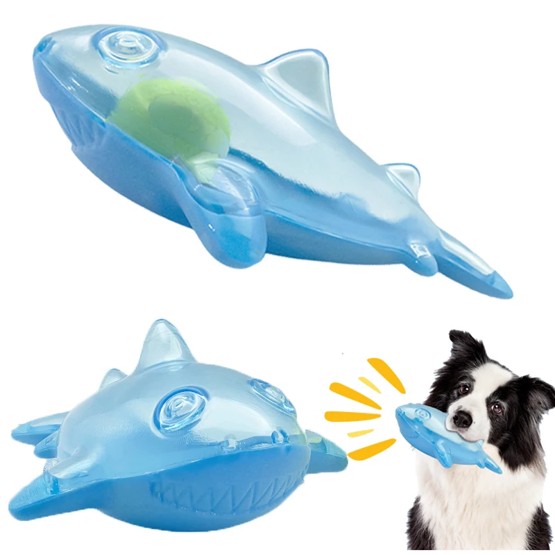 Hunde-Gummispielzeug mit Tennisball, Schwimmender Hai, Perfektes Geschenk für Große und Mittelgroße Hunde