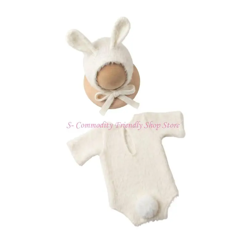 85AE Sweet Little Rabbit Costume For Baby Soft Polyester Fabric Photoshoots Romper