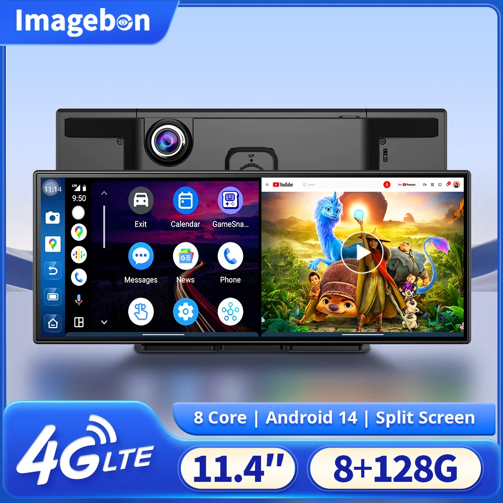 이미지본 M70 11.4인치 4G LTE 안드로이드 블랙박스 8+128G 카플레이 & 안드로이드 오토 24시간 주차 모니터링 구글 플레이 유튜브 차량용 DVR
