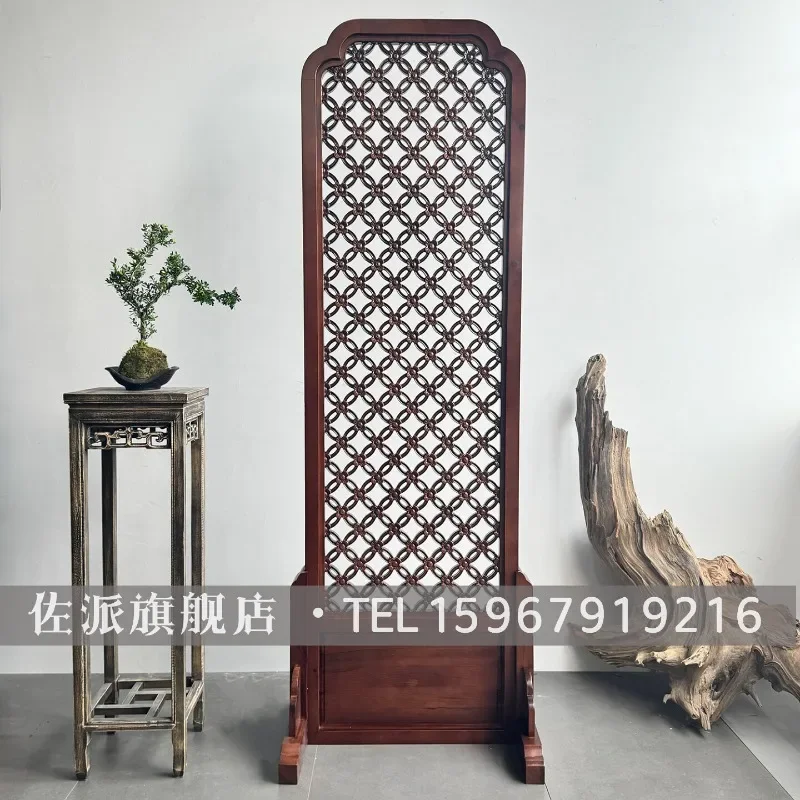 Song's aesthetics solid wood screen Dongyang wood carving hollow carving Chinese antique custom entrance living room partition d