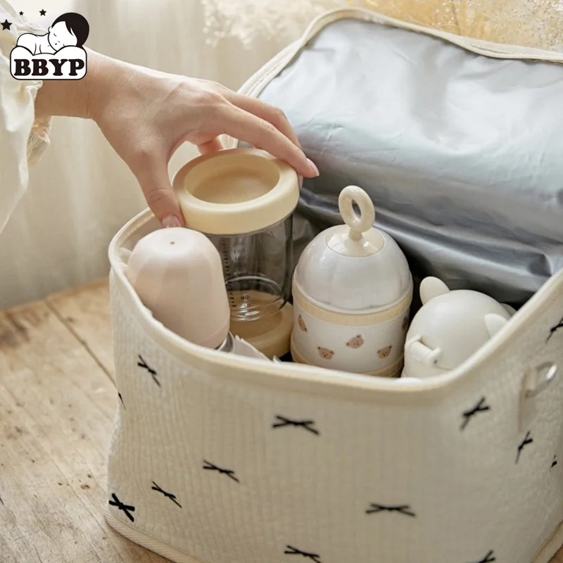 Embroidery Stroller Bag Universal Large Capacity Newborn Pram Trolley Diaper Storage Bag Portable Trolley Cart Organizer