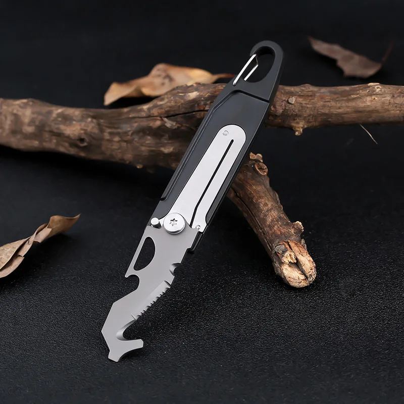 seahorse rope cutter screw serrated knife Multi functional keychain stainless steel folding knife camping survival knife