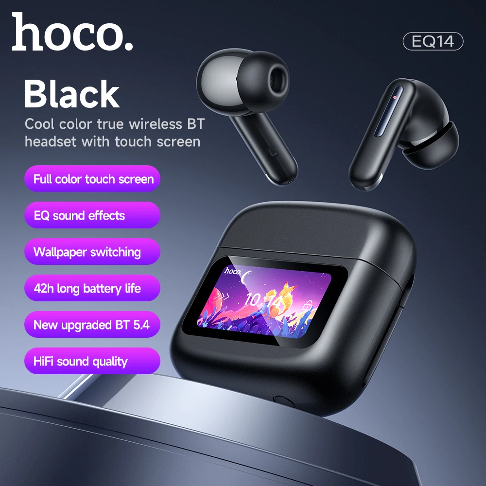 

HOCO EQ14 True Wireless Bluetooth 5.4 Earphones with Smart LED Touch Screen Charging Box HiFi Stereo Music Sports In-Ear Earbuds