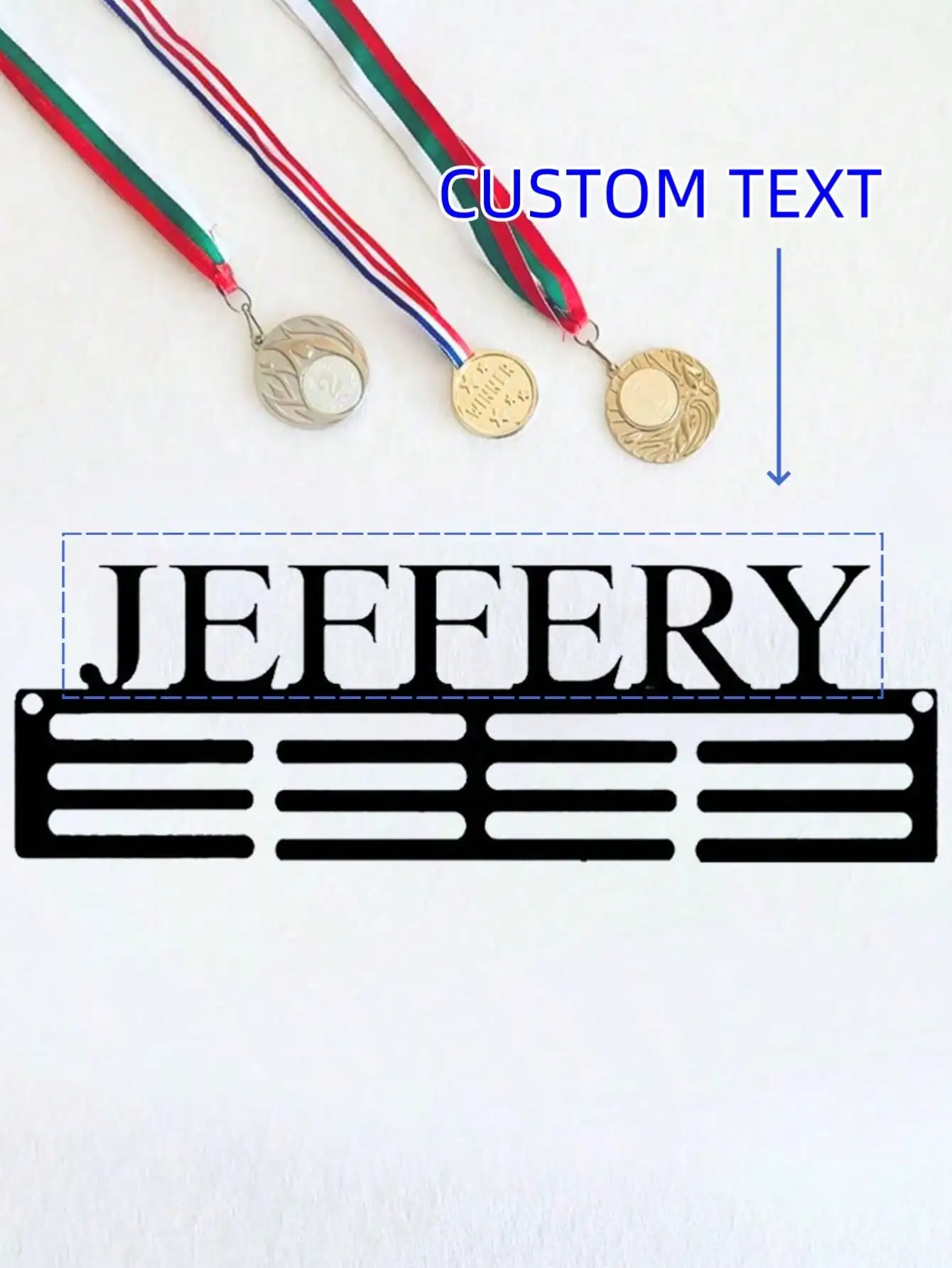 

Personalized Medal Display Rack, 12 Slot Holder for Wall Mount, Custom Sports Award Showcase, Gold Medal Organizer