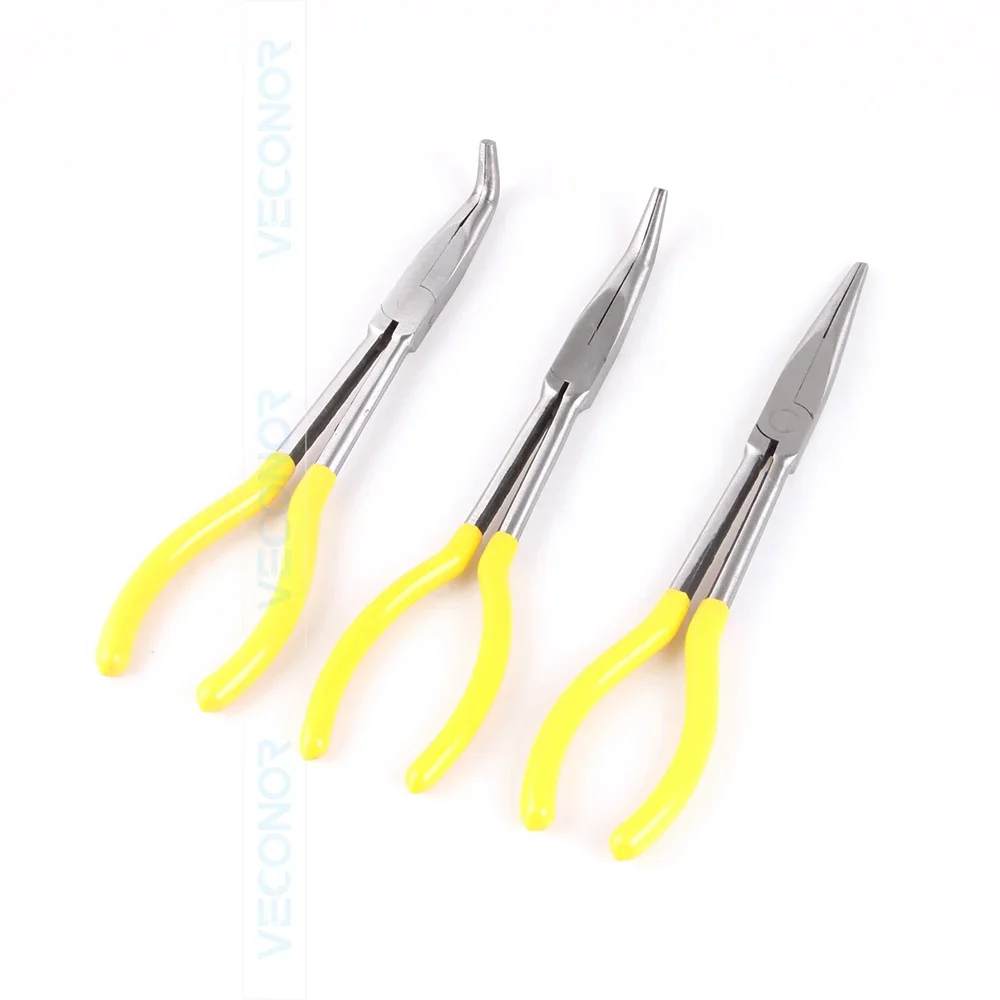 3 Pcs Set 11 Inch Multi-functional Straight Tip 45 Degree 90 Degree Bent Needle Nose Plier Mechanics Hand Tools