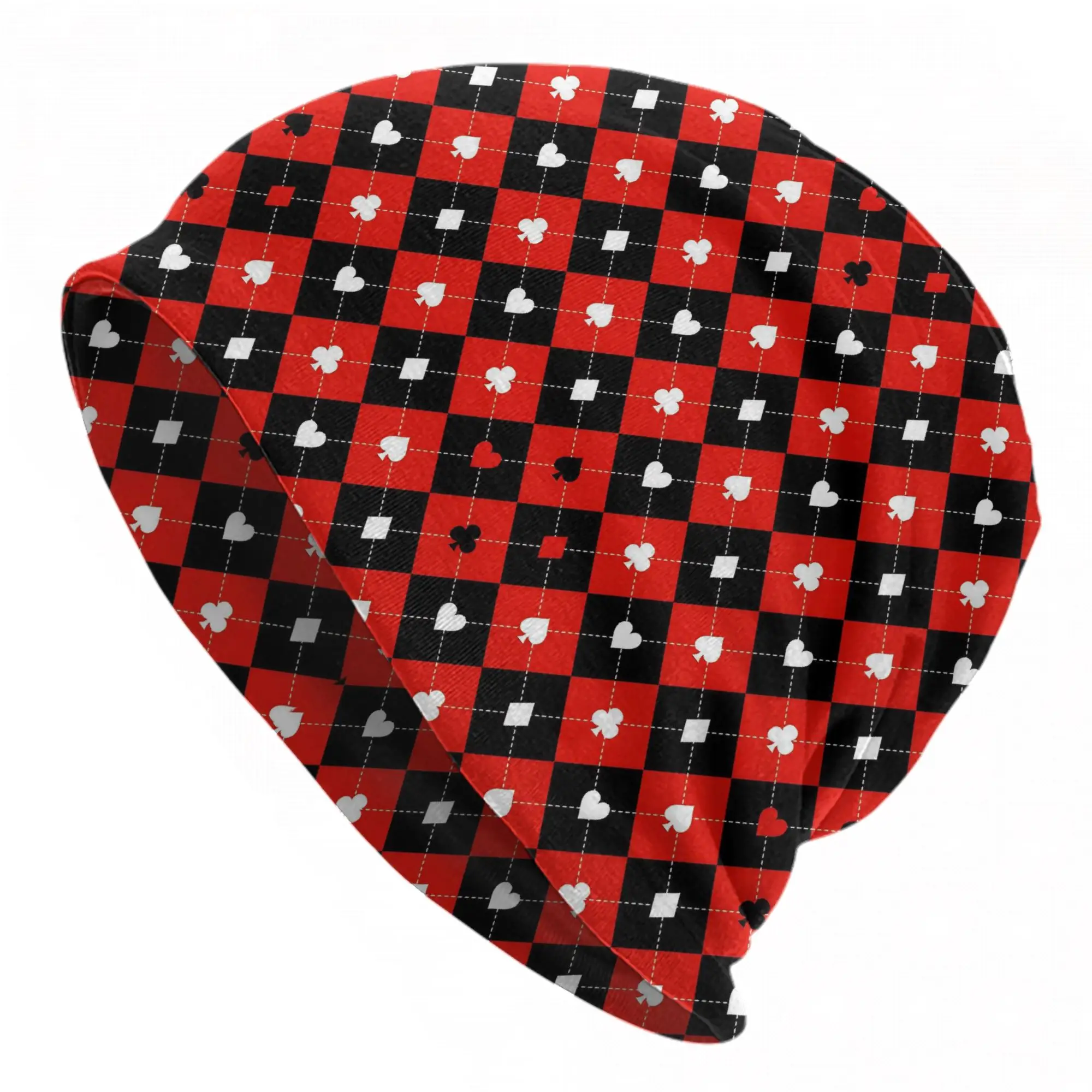 Black Red Queens Hearts Bonnet Hats Autumn Winter Outdoor Skullies Beanies Hats Halloween Poker  for Men Women Warm Dual-use Cap