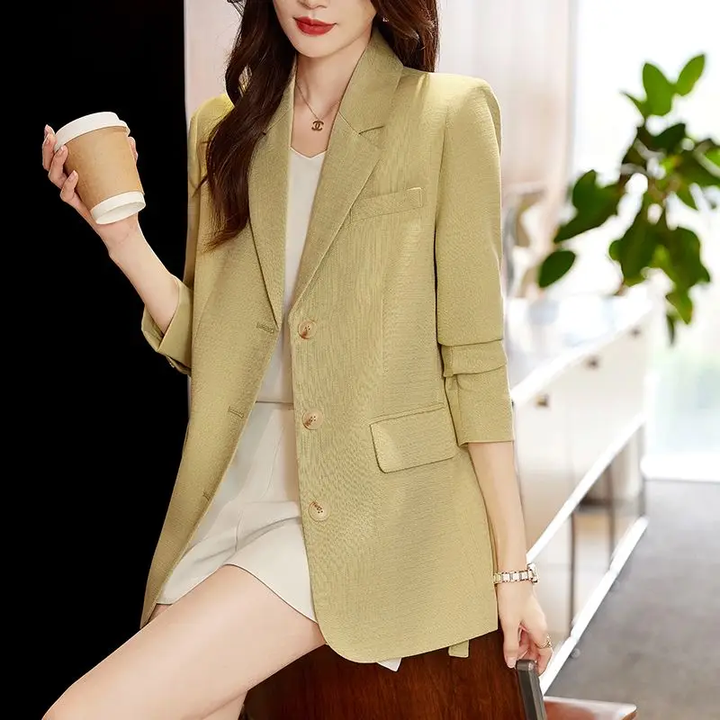 

Insozkdg Spring Autumn Women Suits Jacket Fashion Black Long Sleeve Office Ladies Casual Paragraph Fashion Blazer Women Clothing