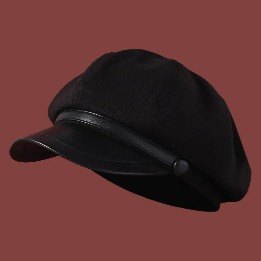 

Fashion Retro Style Pu Leather Beret Casual Autumn Winter Women's Beret Black Brown Octagonal Cap Painter Hat Girl