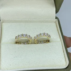 3.1mm Each Round Shape Solid 14k Yellow Gold Hoop Earring CVD HPHT Lab Grown Diamond DEF VS-VVS Women Wedding Party Jewelry