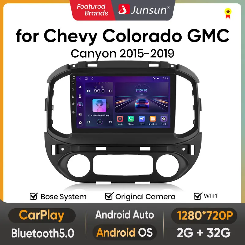 Junsun Android Bluetooth Car Radio Android Video Player For Chevy Colorado GMC Canyon 2015 2016 2017 2018 2019 Built In Wireless Carplay Android Auto GPS Navigation Bluetooth 5.0 4G LTE 5G WiFi AI Voice Control