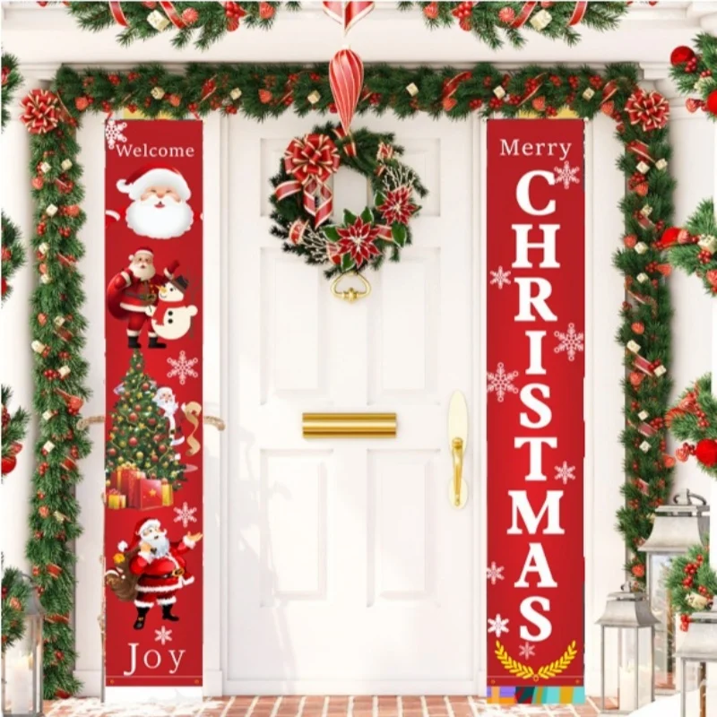 

LUSQI Christmas Backdrop & Door Decor Set Reusable Wall Hanging For Party Photo Booth Festive Home Wall Decorations