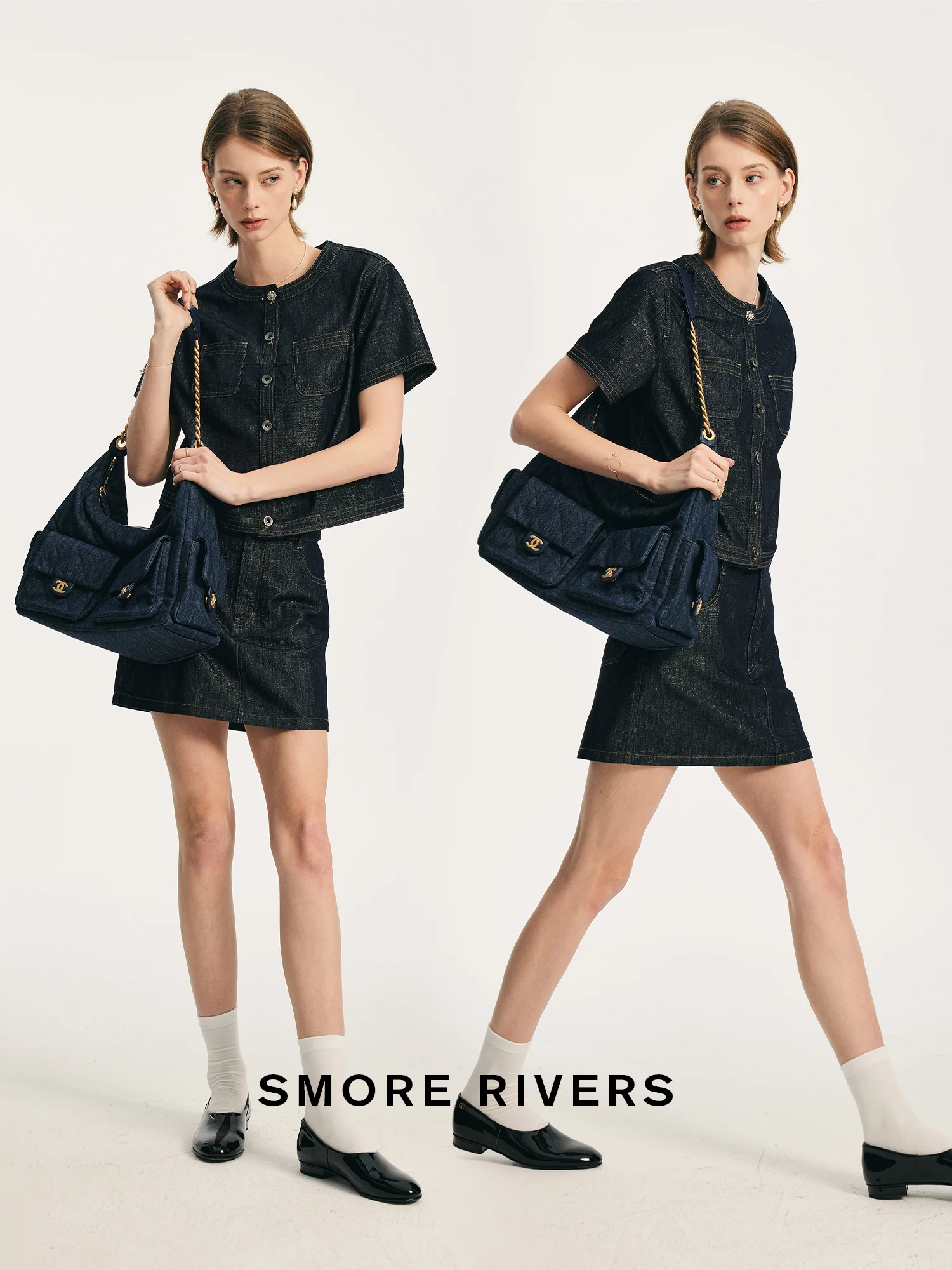 

Limited Edition Smore Rivers Glittery Denim ort Sve irt And f Skirt Casual Sle Cotton Fabric for Women