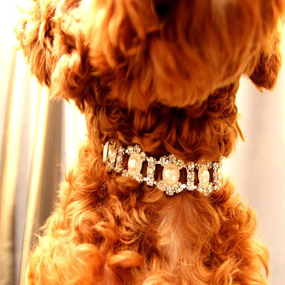 

Dog Necklace Pearl Crystal Pet Pendant Exquisite Jewelry for Puppy Party Costume Gift Size S Pet Necklace Dog Pendant