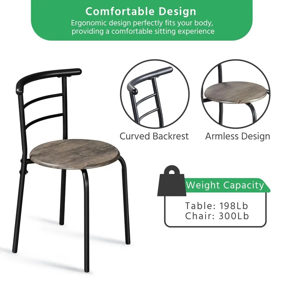 3 Piece Dining Table Set, Kitchen Table amp Chair Sets for 2, Compact Bistro Table Set with Steel Legs, Builtin Wine Rack for S