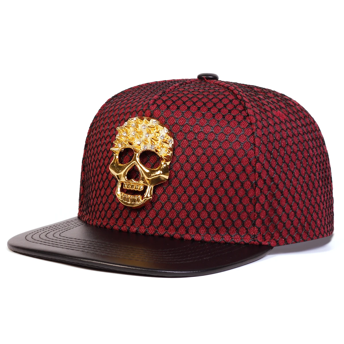 Cappello Hip Hop in rete con etichetta teschio in metallo Unisex cappellini da Baseball Casual regolabili all'aperto cappello con protezione solare