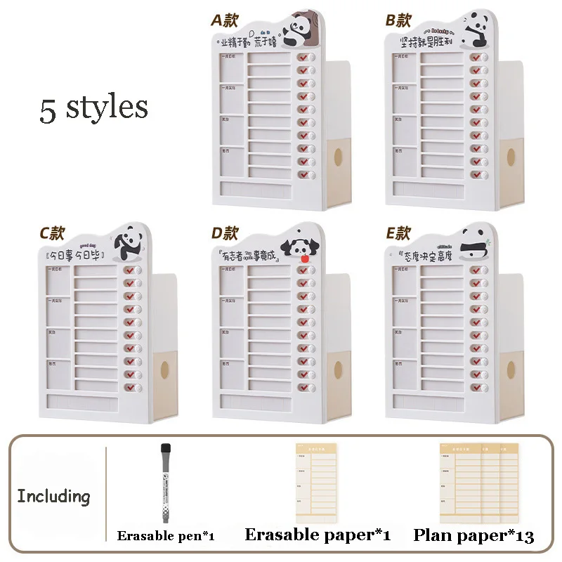 Cute Panda Plastic Self-Disciplined Memo Checklist Board With Drawer With Pen Holder Desktop Stroage Punch Schedule Memo Board