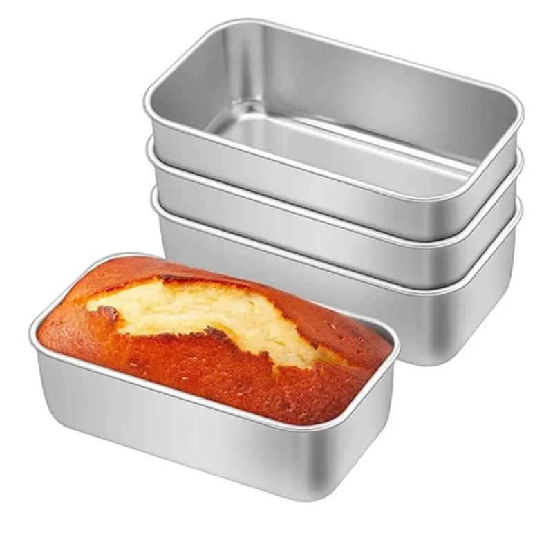 

【ALLOWANCE】4Pcs Mini Loaf Pan, Small Stainless Steel Bread Baking Pans For Oven, 8.54 X 5.79 Inch Tiny Meatloaf Pans
