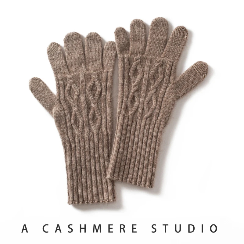 Winter High-Quality 100% Cashmere Knit Touch Screen Gloves Women Soft Warm Stretch Guantes Solid Color Casual Full Finger Guante