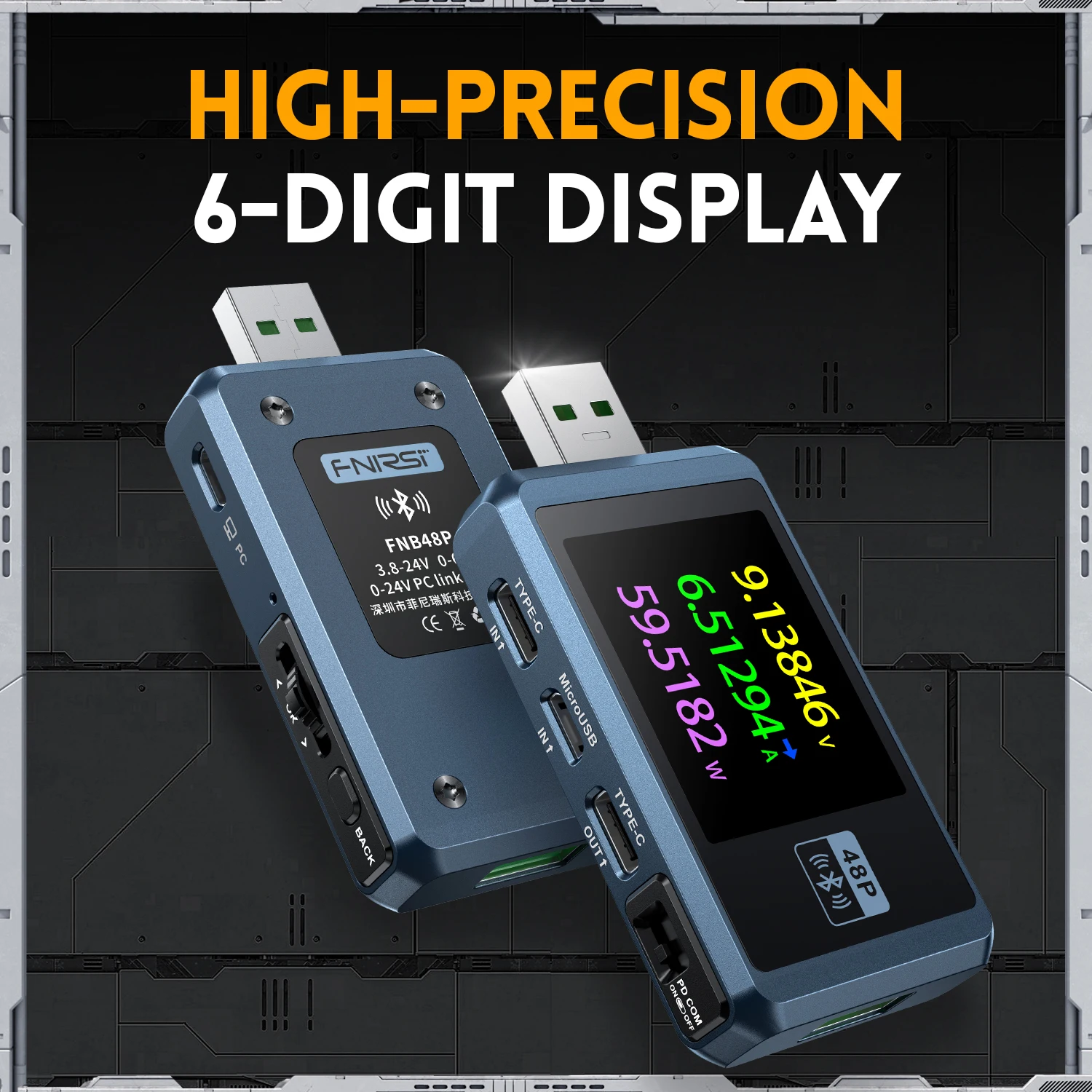 Imagem -06 - Fnirsi Usb Tester Voltímetro e Amperímetro tipo c Detecção de Carga Rápida Trigger Capacidade Ripple Measurement com Cnc Metal Shell Fnb48p