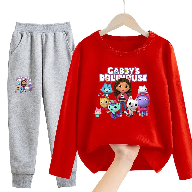 New Autumn Gabby's Dollhouse Set Baby Girls T shirt Pants sets Toddler Gabbys Cat-Tastic Girl Christmas Birthday Party Clothing