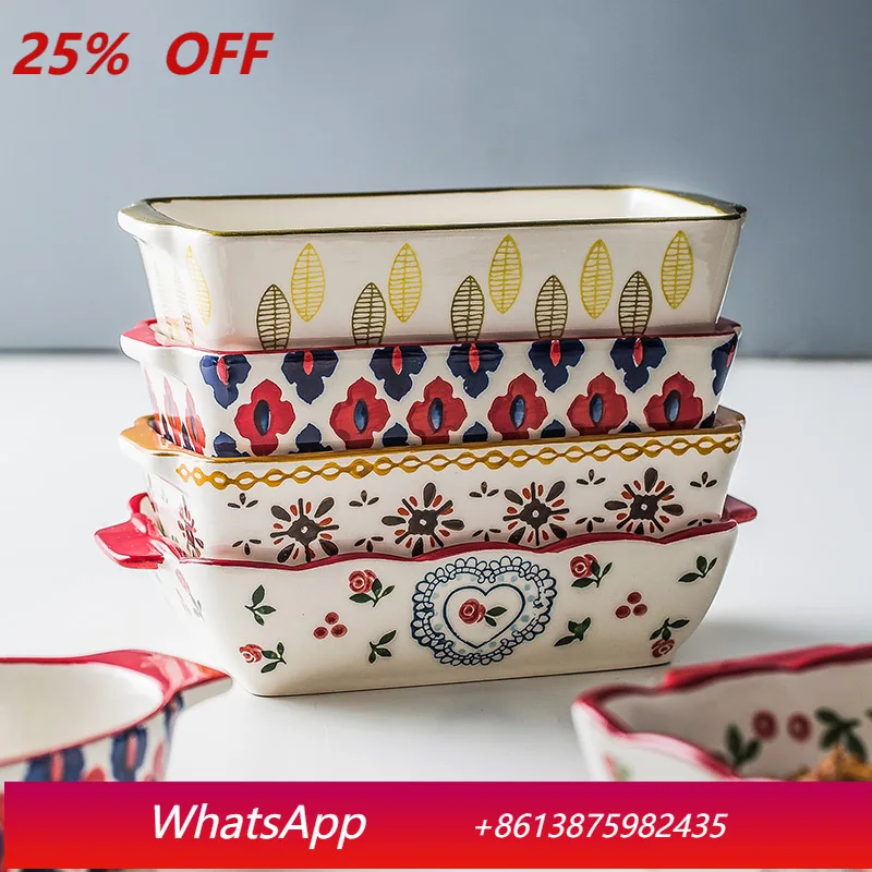 Plato de Cerámica para el Hogar LTT, Plato Rectangular Creativo para Hornear, para Queso, Gratín, Arroz