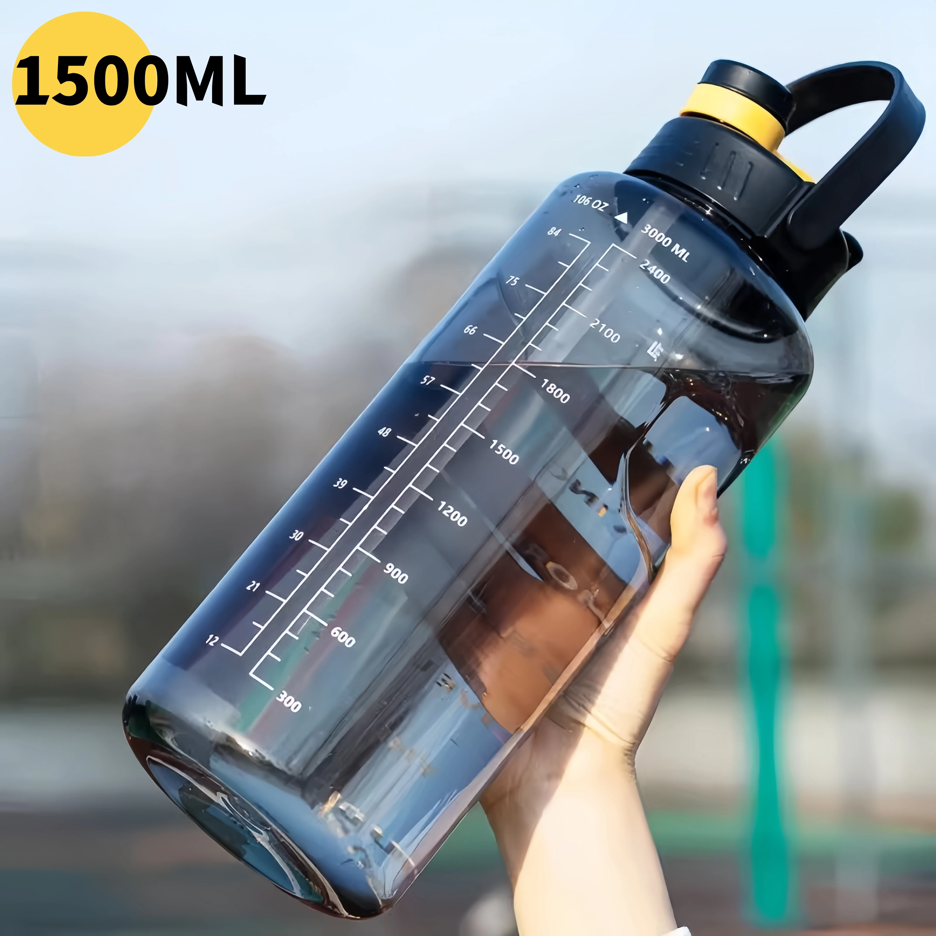 Bouteille d'eau de sport de grande capacité de 1500ml avec paille et marqueur de temps bouteille d'eau Portable en plastique extérieure pour Fitness Camping plage