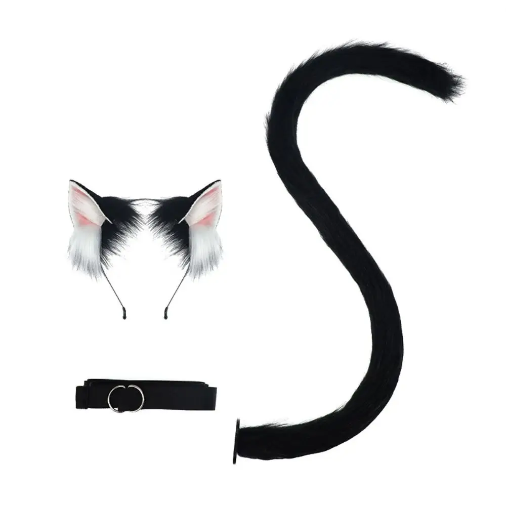 New Realistic Cat Ear Headband Handmade Lolita Hair Band Cat Tail Set Cosplay Costume