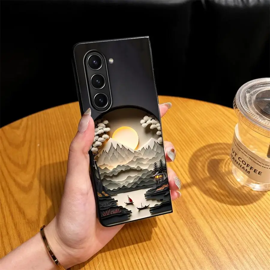 Back Phone Cover Case for Samsung Galaxy ZFold6 Z Fold 7 6 5 4 3 ZFold5 ZFold7 ZFold4 ZFold3 Creative Mountain Pattern