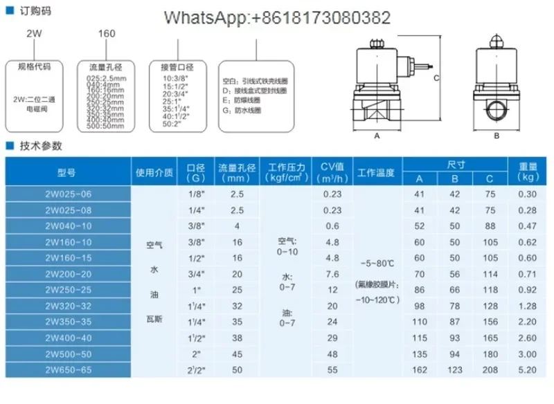 2W400-40 direct acting two position two-way solenoid valve 1.5 inch DN40 all copper 1.5 inch