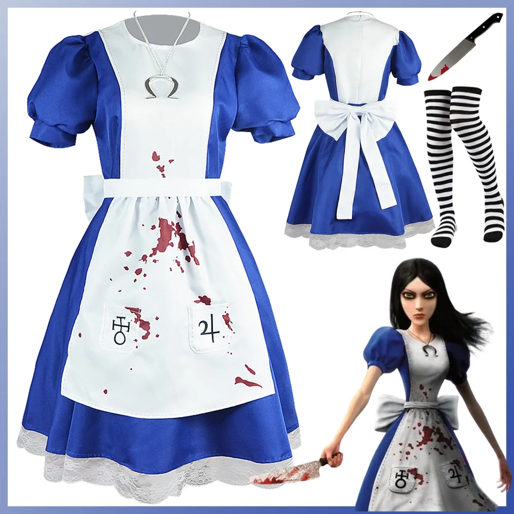 Disfraz de juego Crazy return para mujer adulta, disfraz de Horror, disfraz de Alice aterrador, vestido de sirvienta de fantasía, atuendo de fantasía