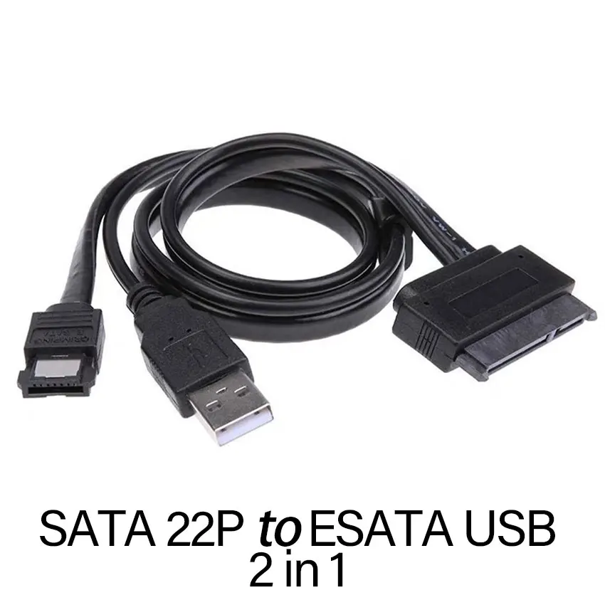 Top Quality 0.5m 12V Hard Disk Drive SATA 22PIN to ESATA Data USB 2 in 1 Powered Cable Adapter