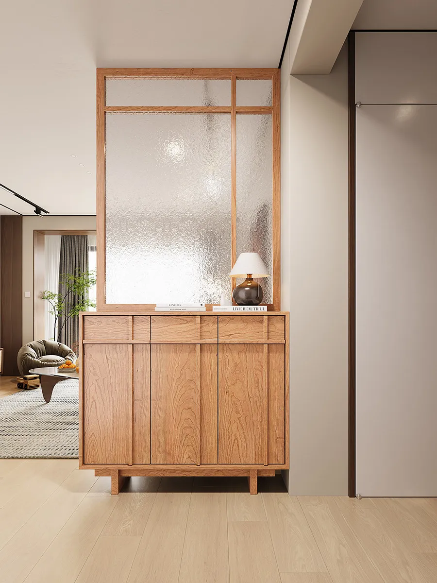 yjq solid wood entry front door black walnut glass partition living room entrance cabinet household shoe cabinet