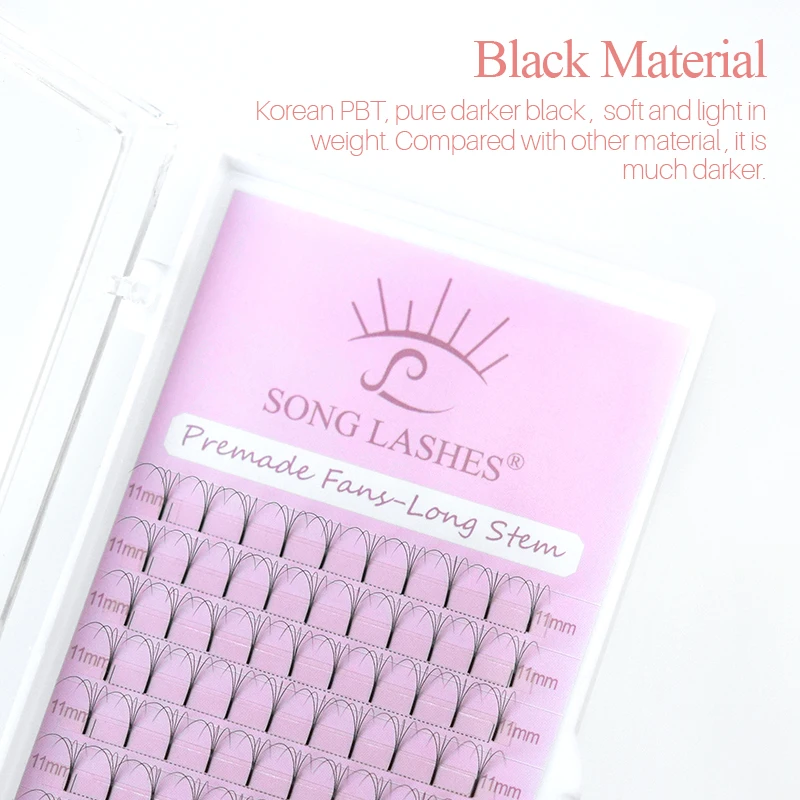 Song Lashes Long StemPremade Fans for Eyelash Extension Pure Darker Black High Quality Promade fans lashes