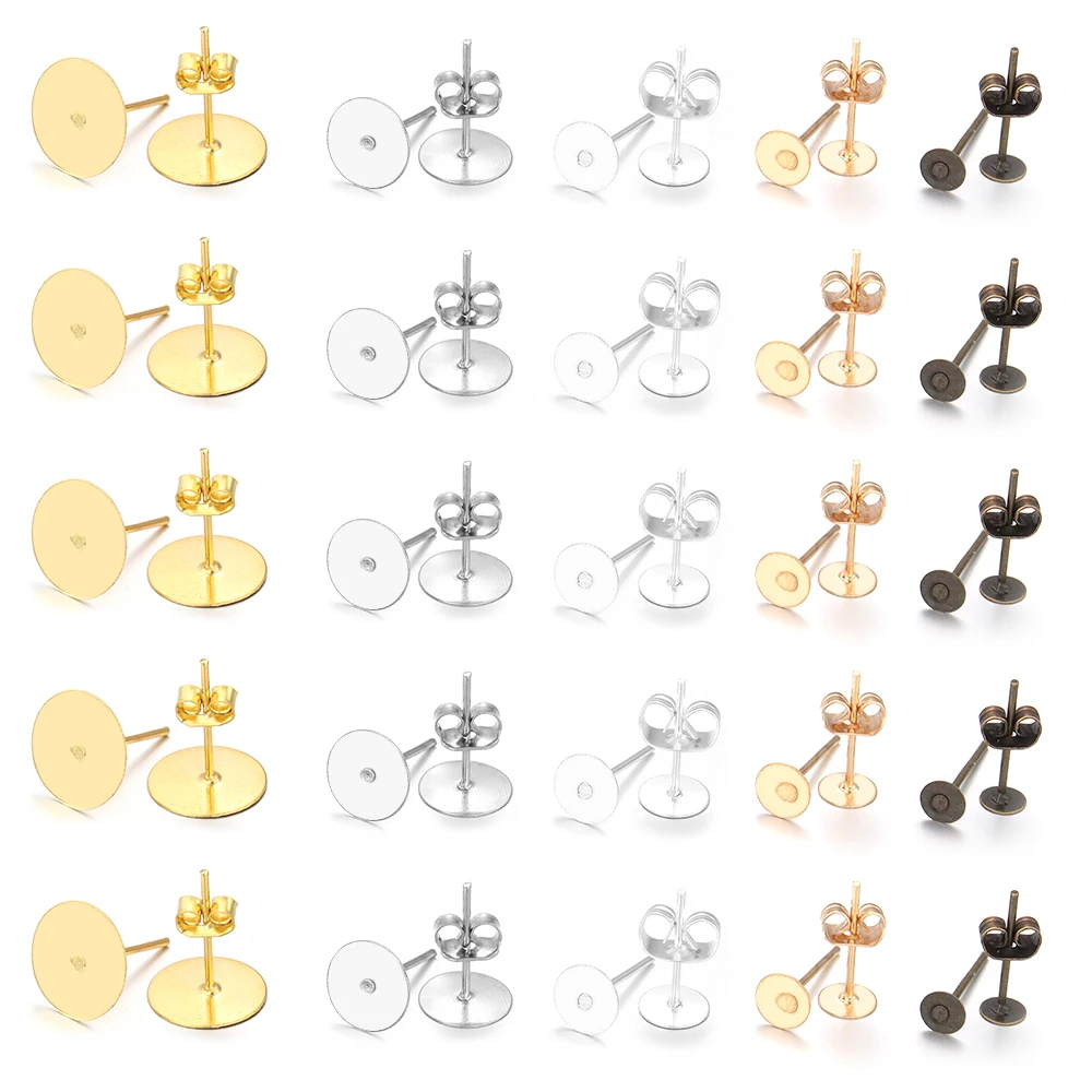 100-200 teile/los Metall Blank Post Ohrring Bolzen Basis Pins Mit Ohrring Stecker Ohrring Basis Tablett Für Schmuck Machen DIY Ohrring – Detail 5