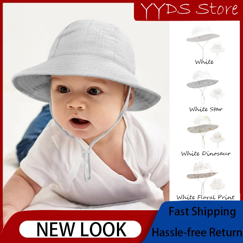 

Регулируемая детская рыбацкая шапка: 1-3 года, новый чистый хлопок, дышащая защита от солнца, мультяшные фруктовые цветочные принты