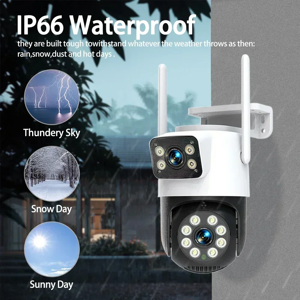 Wifi Surveillance Cameras 8MP Waterproof Outdoor Wireless Security Camera Dual Lens Security-Protection Tuya IP Camera AI Track