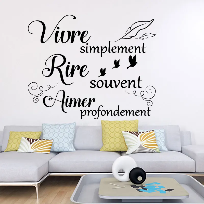 French Live Laugh Love Slogan Wall Stickers Bedroom Living Room Inspirational Motivational Quote Wall Decals Home Decor