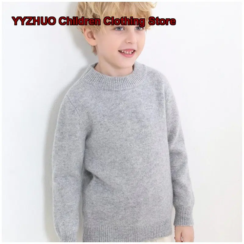 Girls Pullover Sweater Boys Autumn Winter Merino Knit Top Mock Neck Round Neck Solid Color Fleece Lined Thickened Soft Skin-Frie