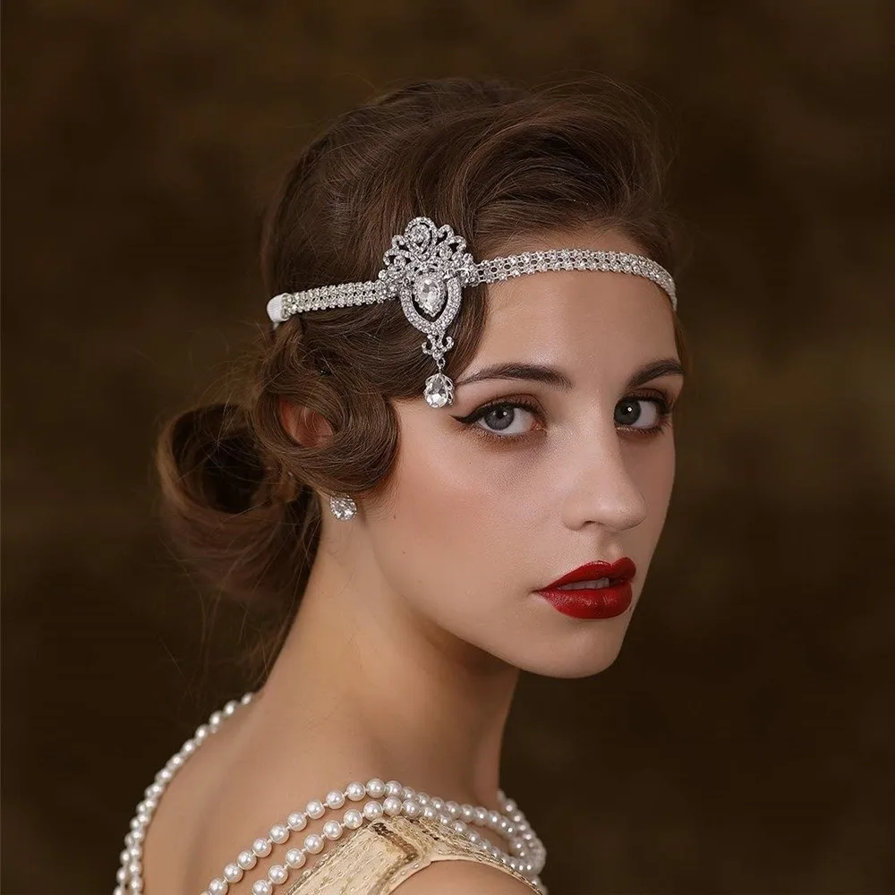 Fashion Exaggerated Water Drop Headwear Rhinestone Bohemian Style Art Deco Headband Forehead Chain Hair Accessories